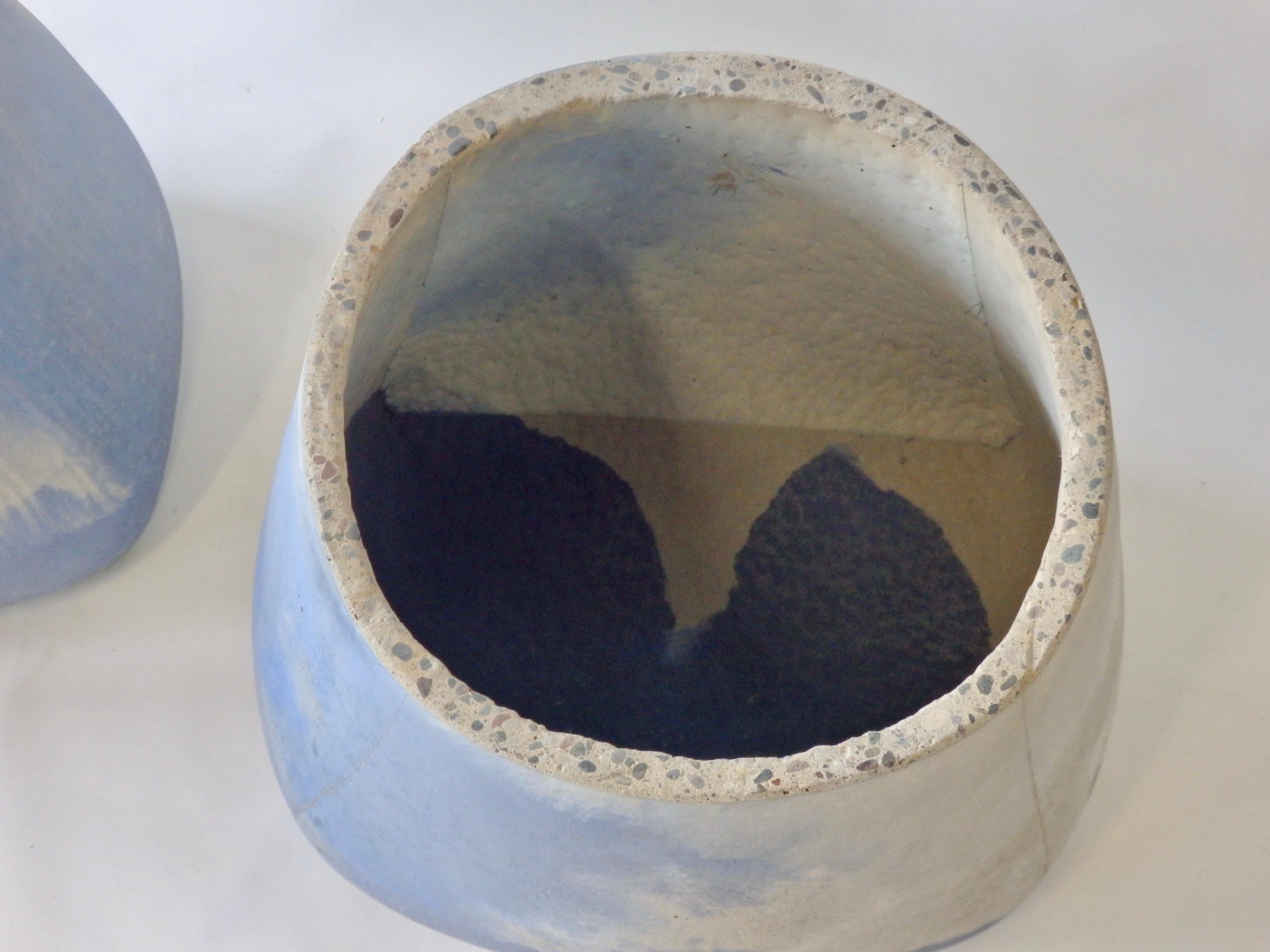 Pair of Large Detroit Studio Modernist Blue Cement Planter Pots or Garden Stools For Sale 2