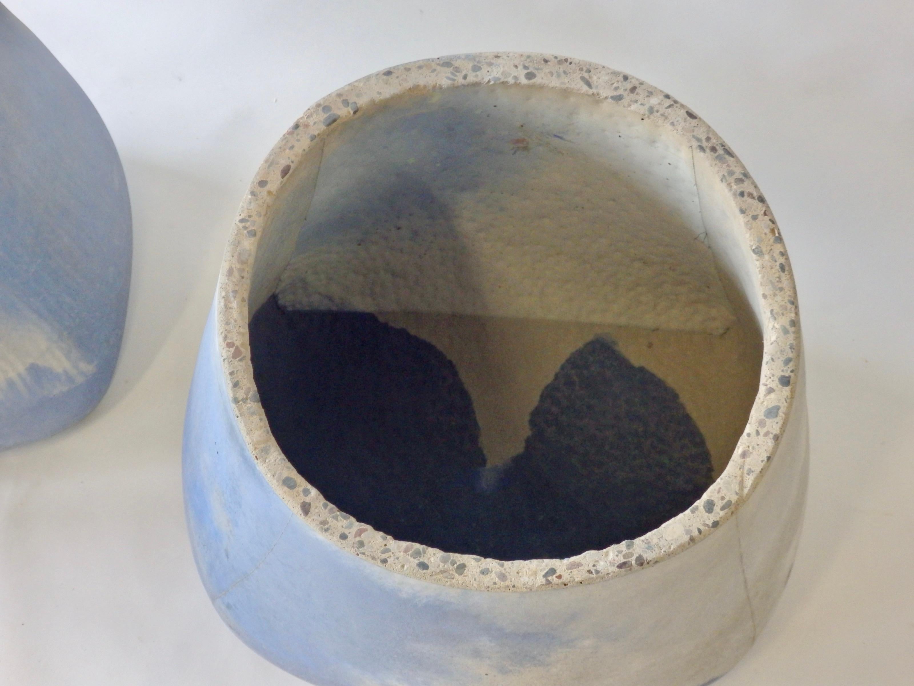 Pair of Large Detroit Studio Modernist Blue Cement Planter Pots or Garden Stools For Sale 3