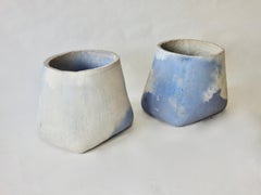 Pair of Large Detroit Studio Modernist Blue Cement Planter Pots or Garden Stools