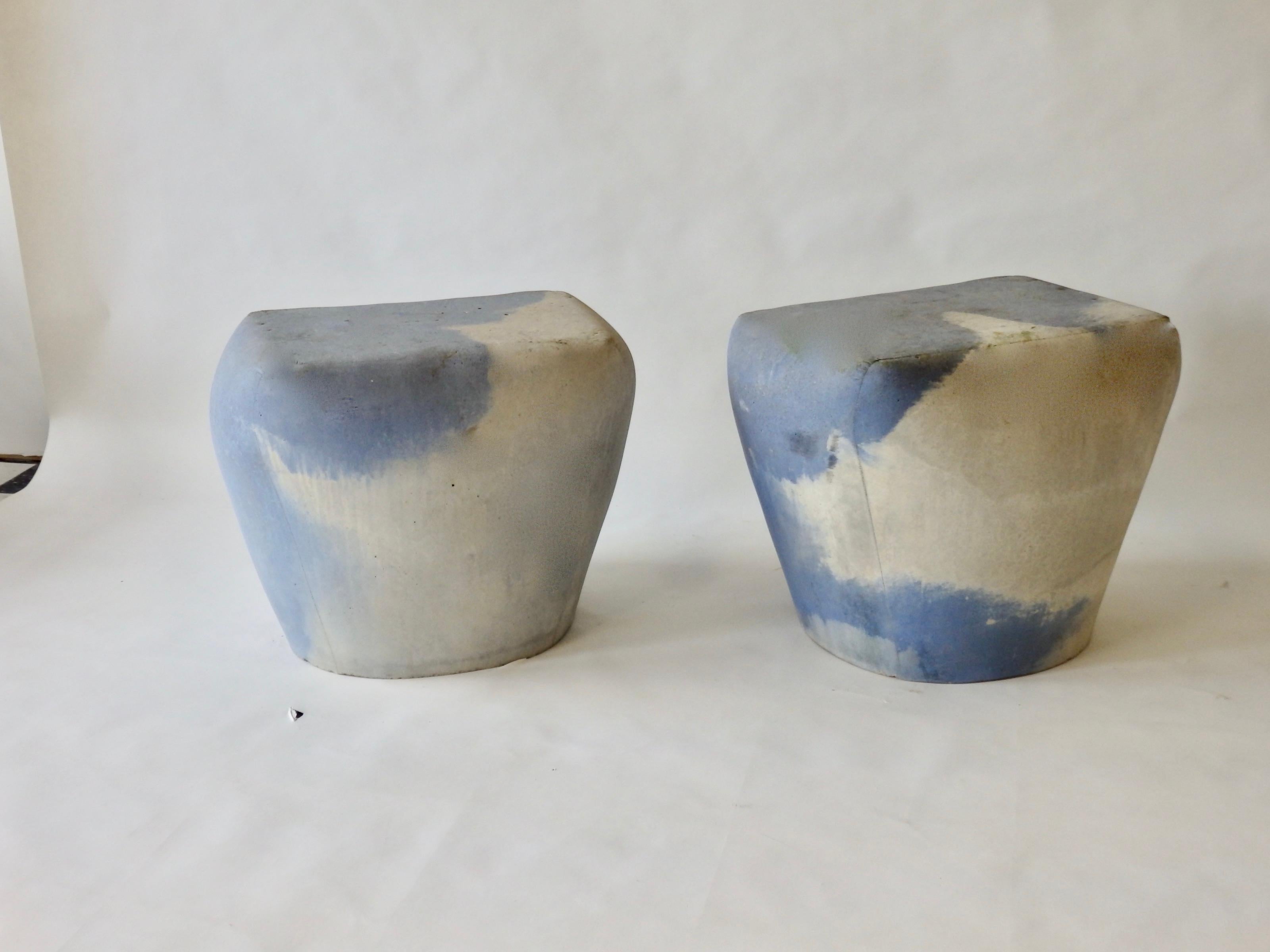 American Pair of Large Detroit Studio Modernist Blue Cement Planter Pots or Garden Stools For Sale