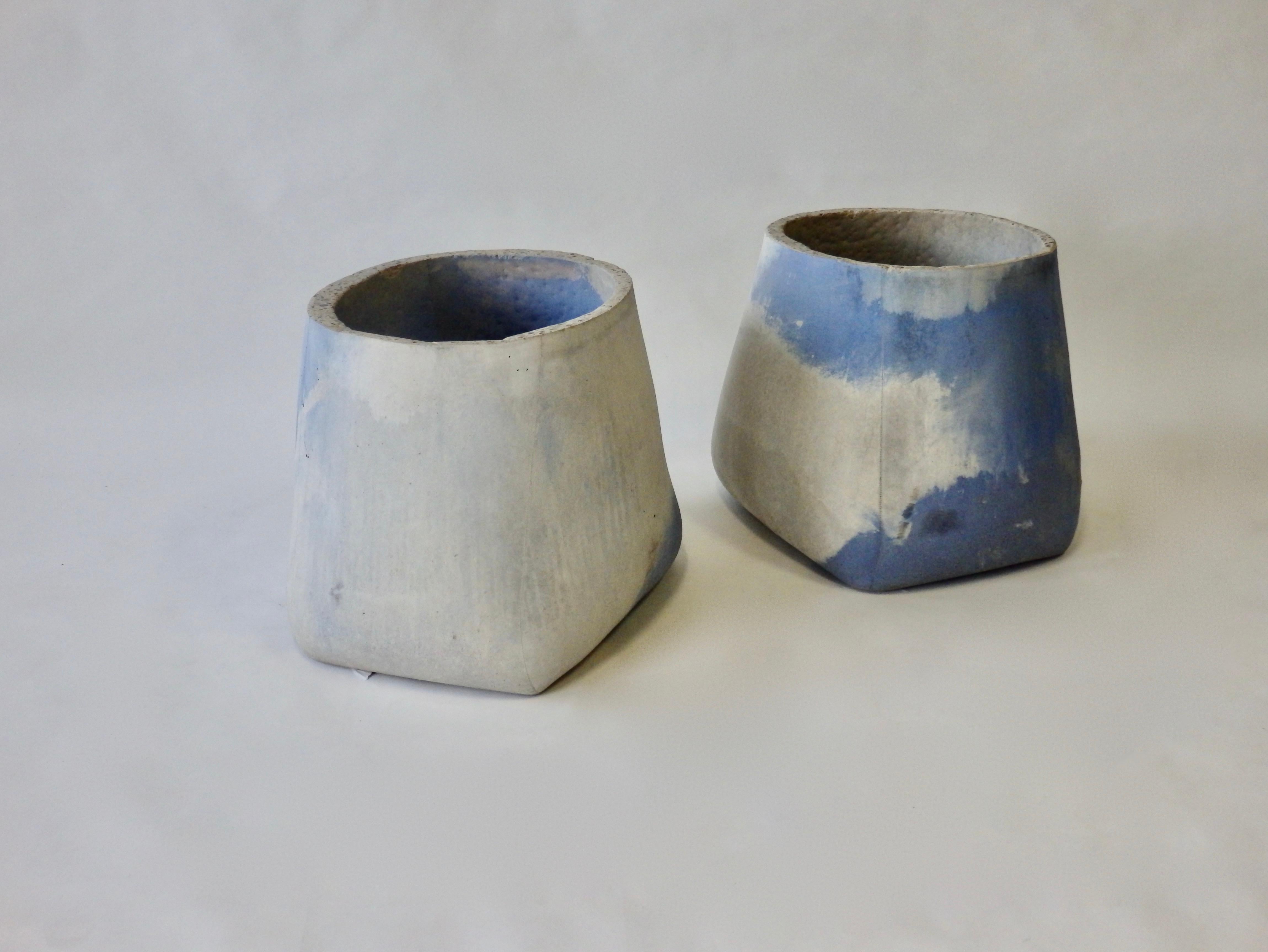 20th Century Pair of Large Detroit Studio Modernist Blue Cement Planter Pots or Garden Stools For Sale