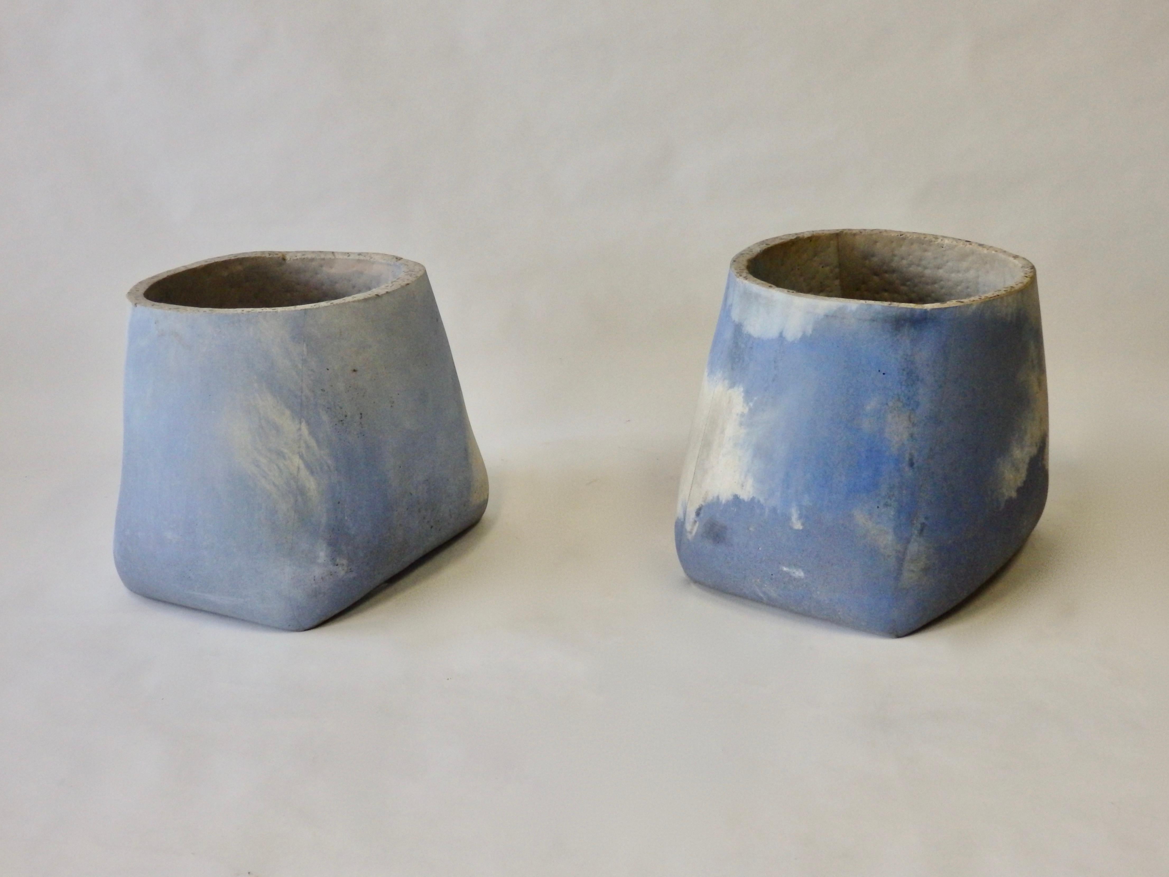 Pair of Large Detroit Studio Modernist Blue Cement Planter Pots or Garden Stools For Sale 1