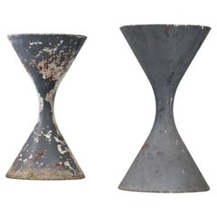 Pair of large diabolo planters Willy Guhl grey Swiss design big - G426