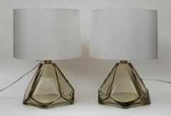 Pair of Large Diamond Faceted Citrine Lamps, Contemporary