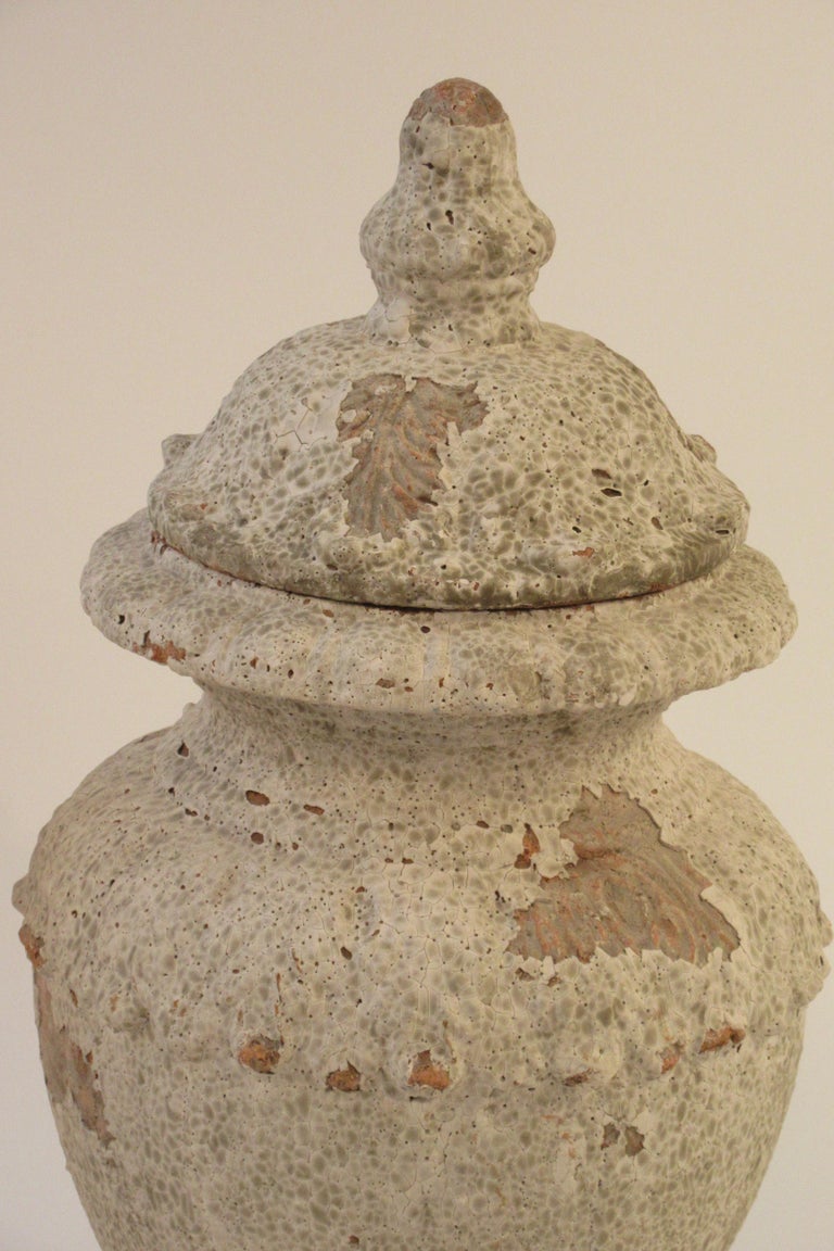 Pair of Large Distressed Terracotta Urns at 1stDibs