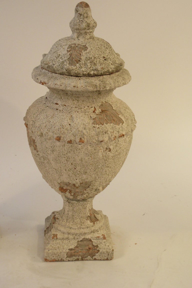 Pair of Large Distressed Terracotta Urns at 1stDibs