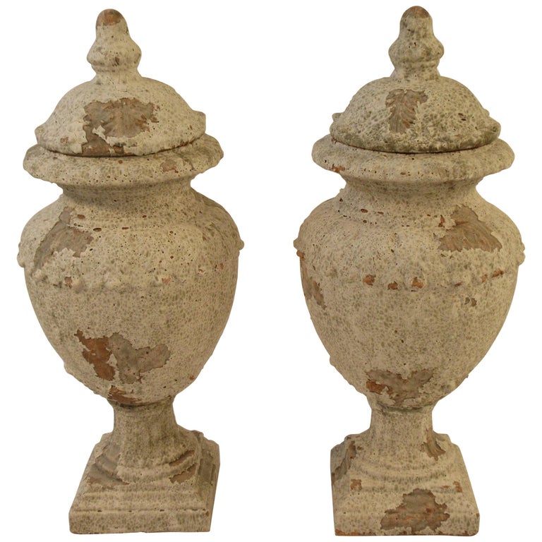 Pair of Large Distressed Terracotta Urns at 1stDibs