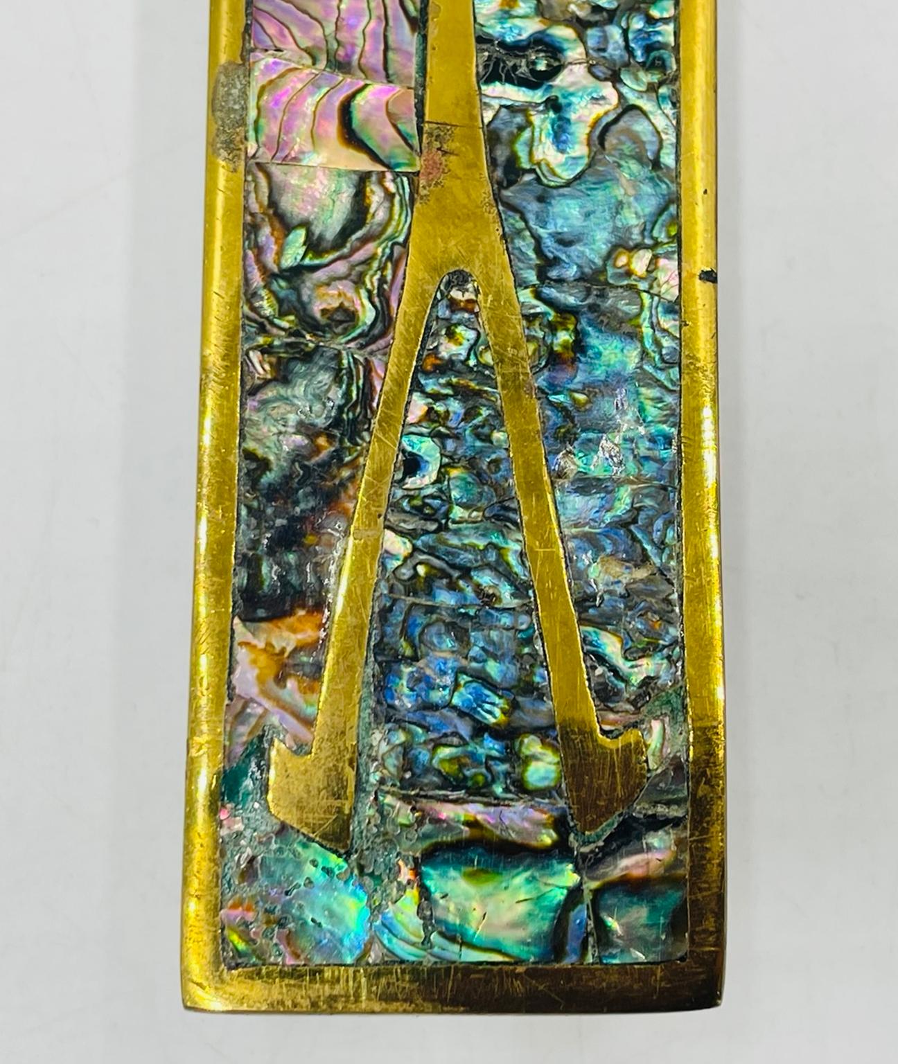 Pair of Large Door Handles in Brass & Abalone, After Los Castillo, Mexico 1950's For Sale 3