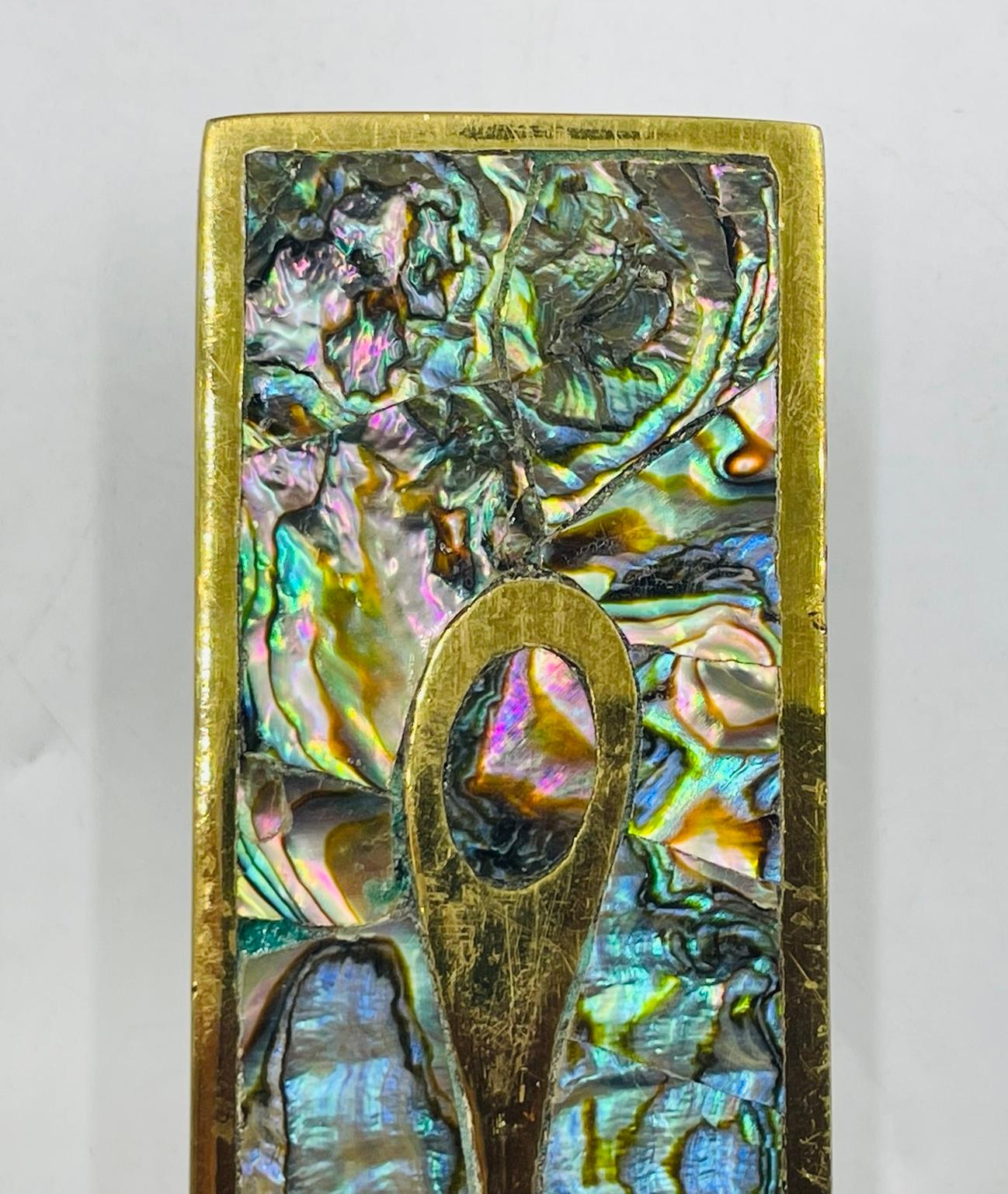 Pair of Large Door Handles in Brass & Abalone, After Los Castillo, Mexico 1950's For Sale 4