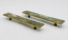 Paar große Türgriffe aus Messing und Abalone, nach Los Castillo, Mexiko 1950er Jahre