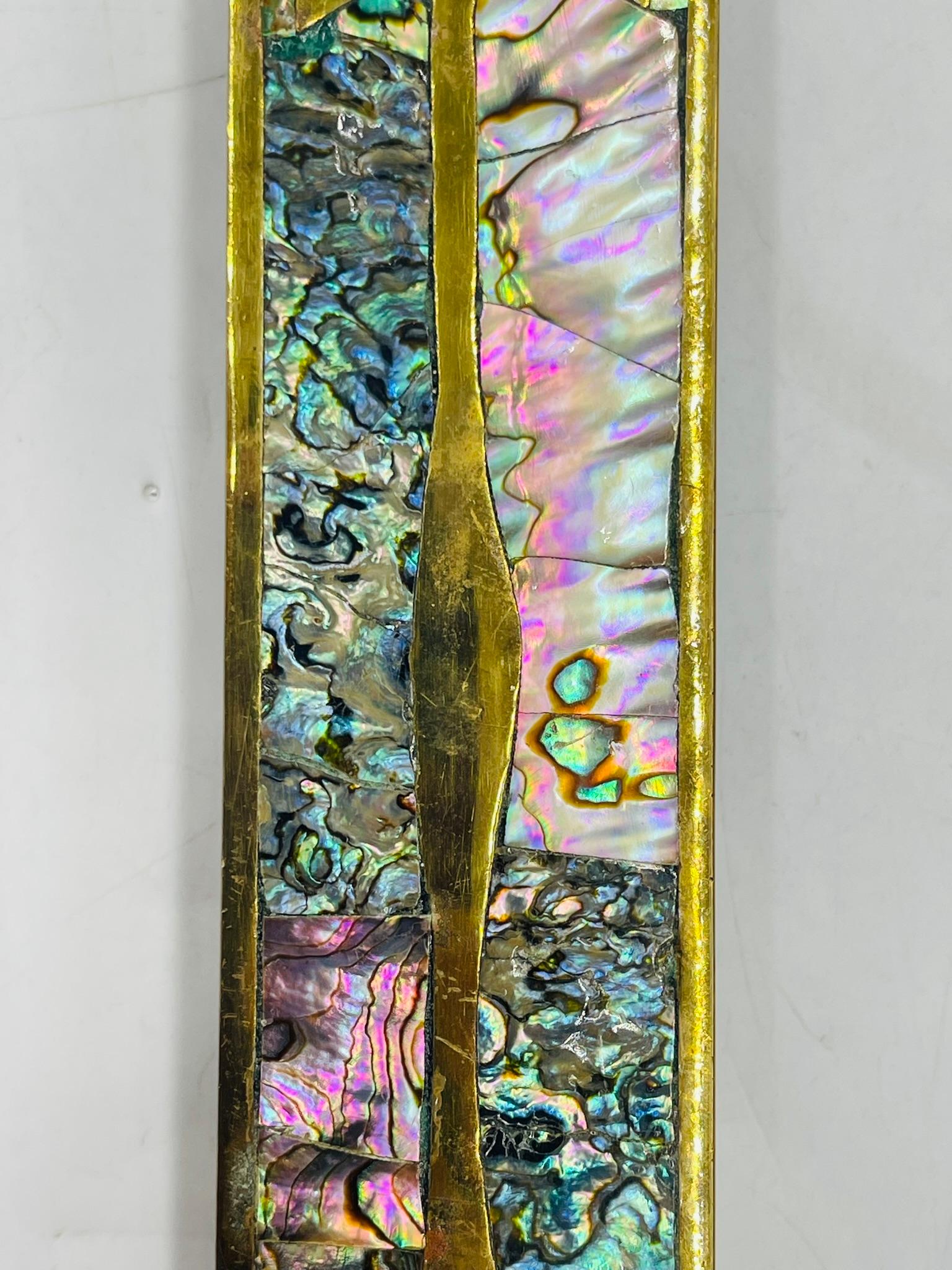 Pair of Large Door Handles in Brass & Abalone, After Los Castillo, Mexico 1950's For Sale 1