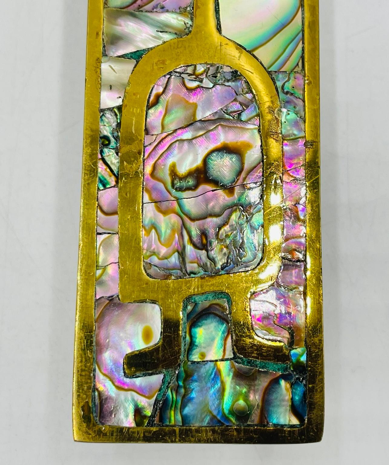Pair of Large Door Handles in Brass & Abalone, After Los Castillo, Mexico 1950's For Sale 2