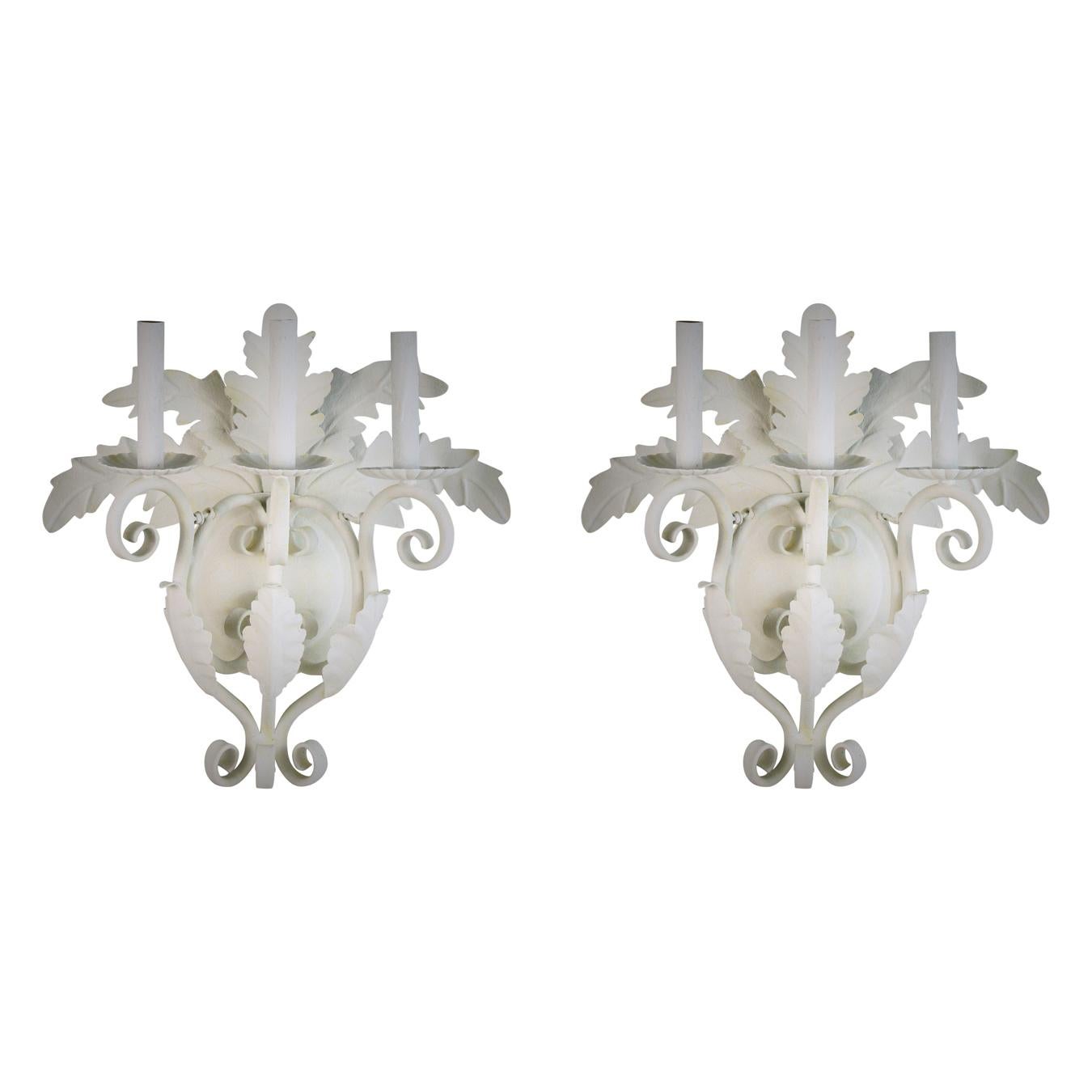 Pair of Large Palm Frond Dorothy Draper Style Wall Sconces