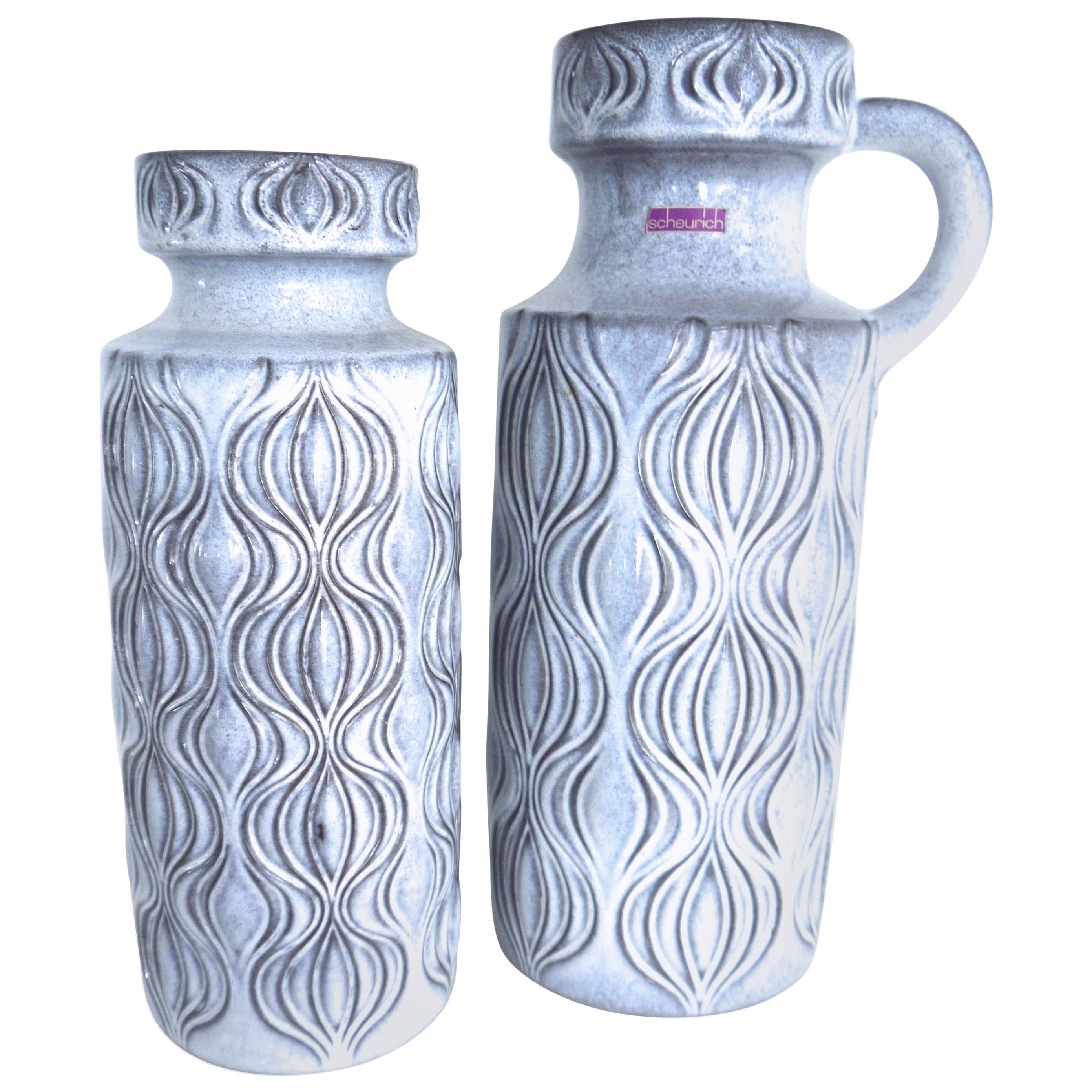 Pair of Large Dove-Grey Scheurich ‘Onion’ Design Ceramic Floor Vases For Sale