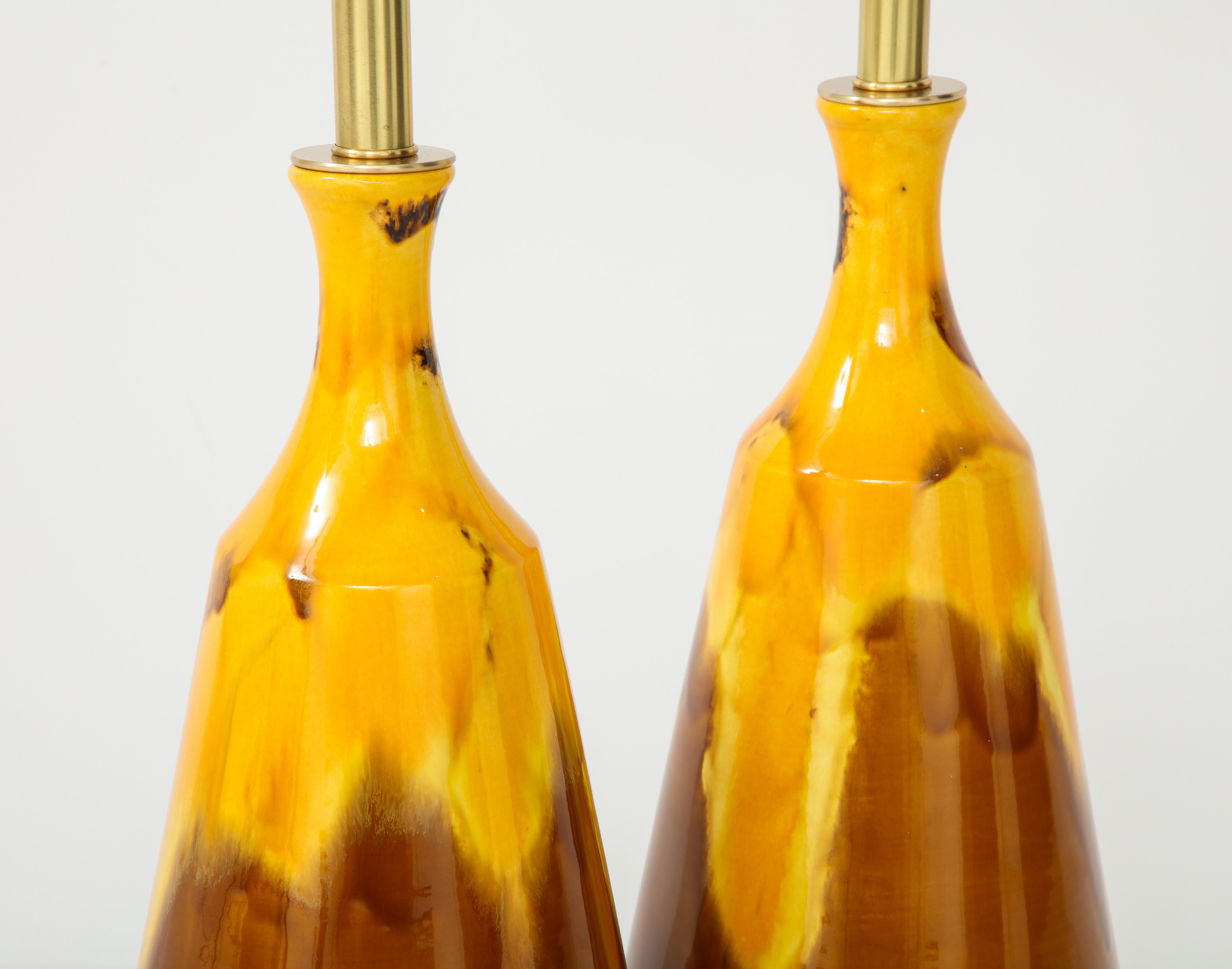 American Pair of Large Drip Glazed Ceramic Lamps