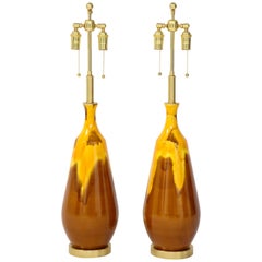 Pair of Large Drip Glazed Ceramic Lamps