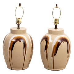 Vintage Pair of Large Drip Glazed Table Lamps