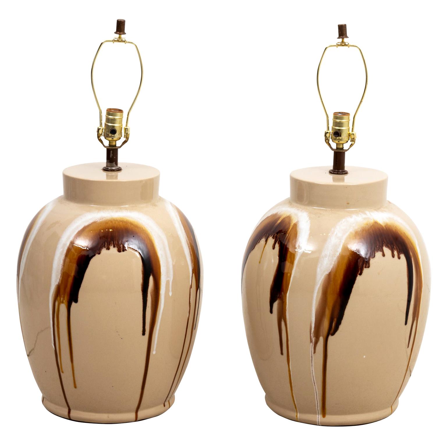 Pair of Large Drip Glazed Table Lamps