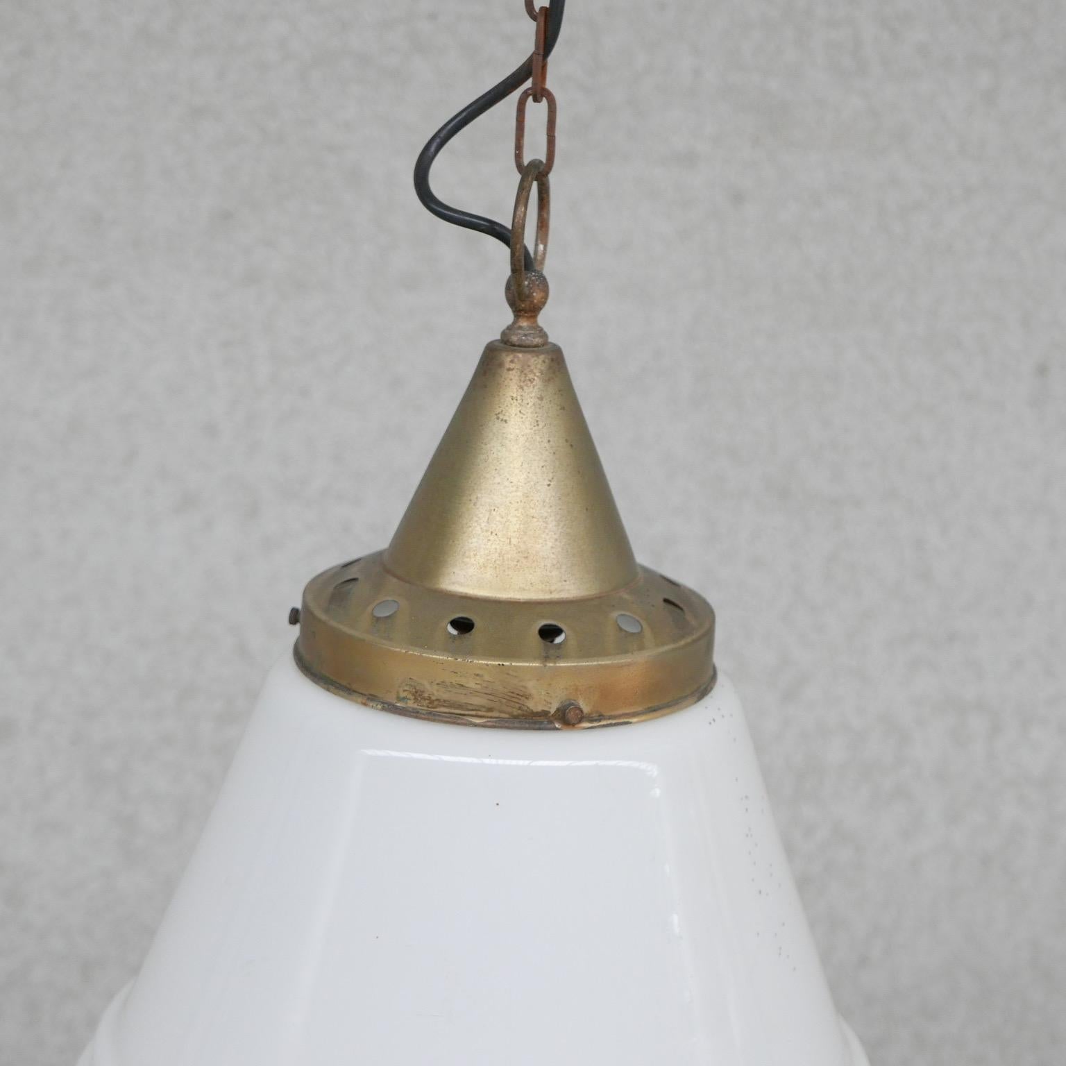 20th Century Pair of Large Dutch Brass and Opaline Pendant Lights '2'