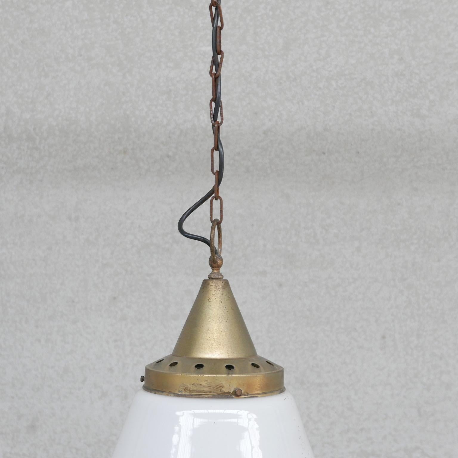 Glass Pair of Large Dutch Brass and Opaline Pendant Lights '2'