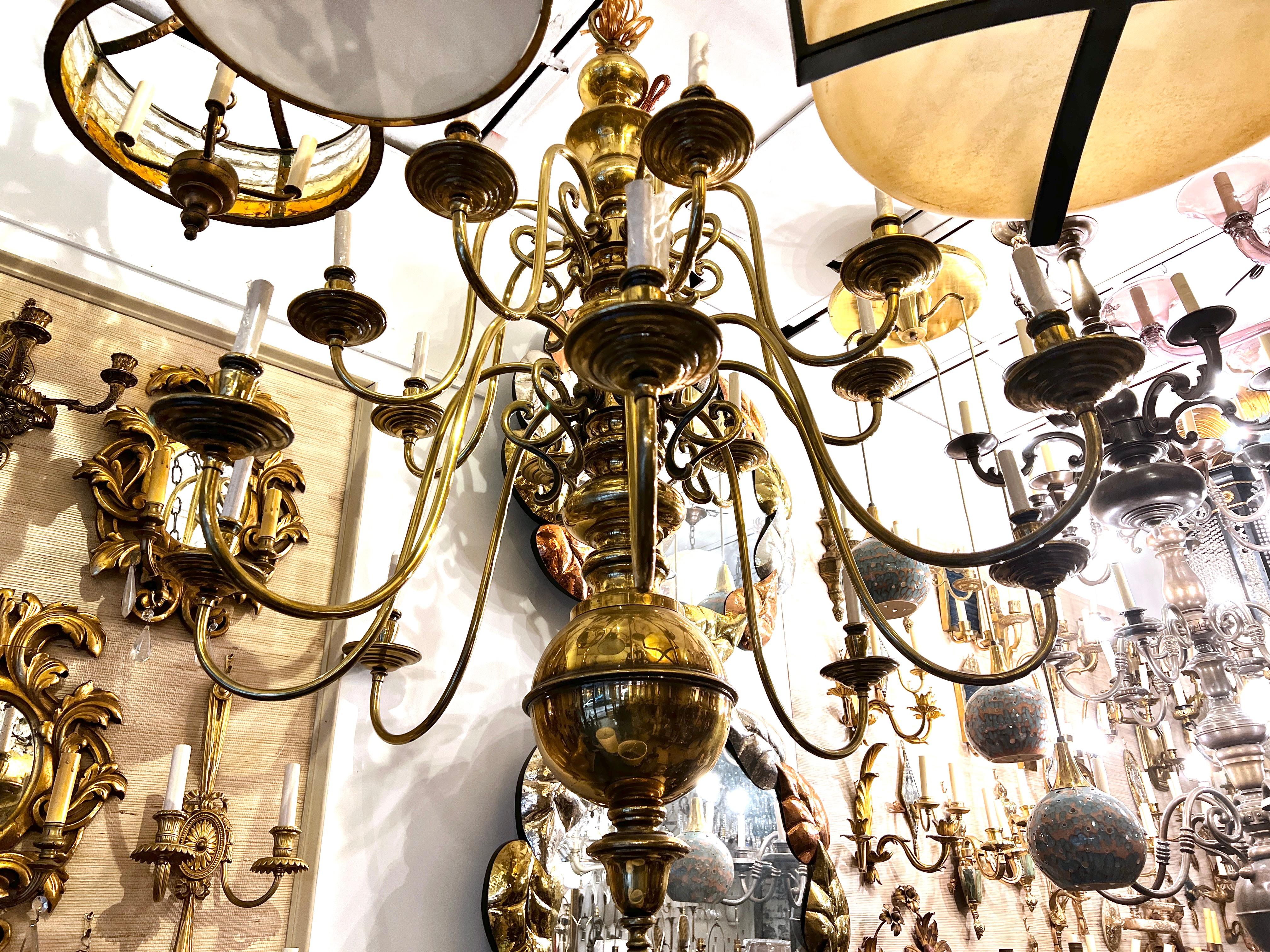 Bronze Pair of Large Dutch Brass Chandeliers, Sold Individually For Sale