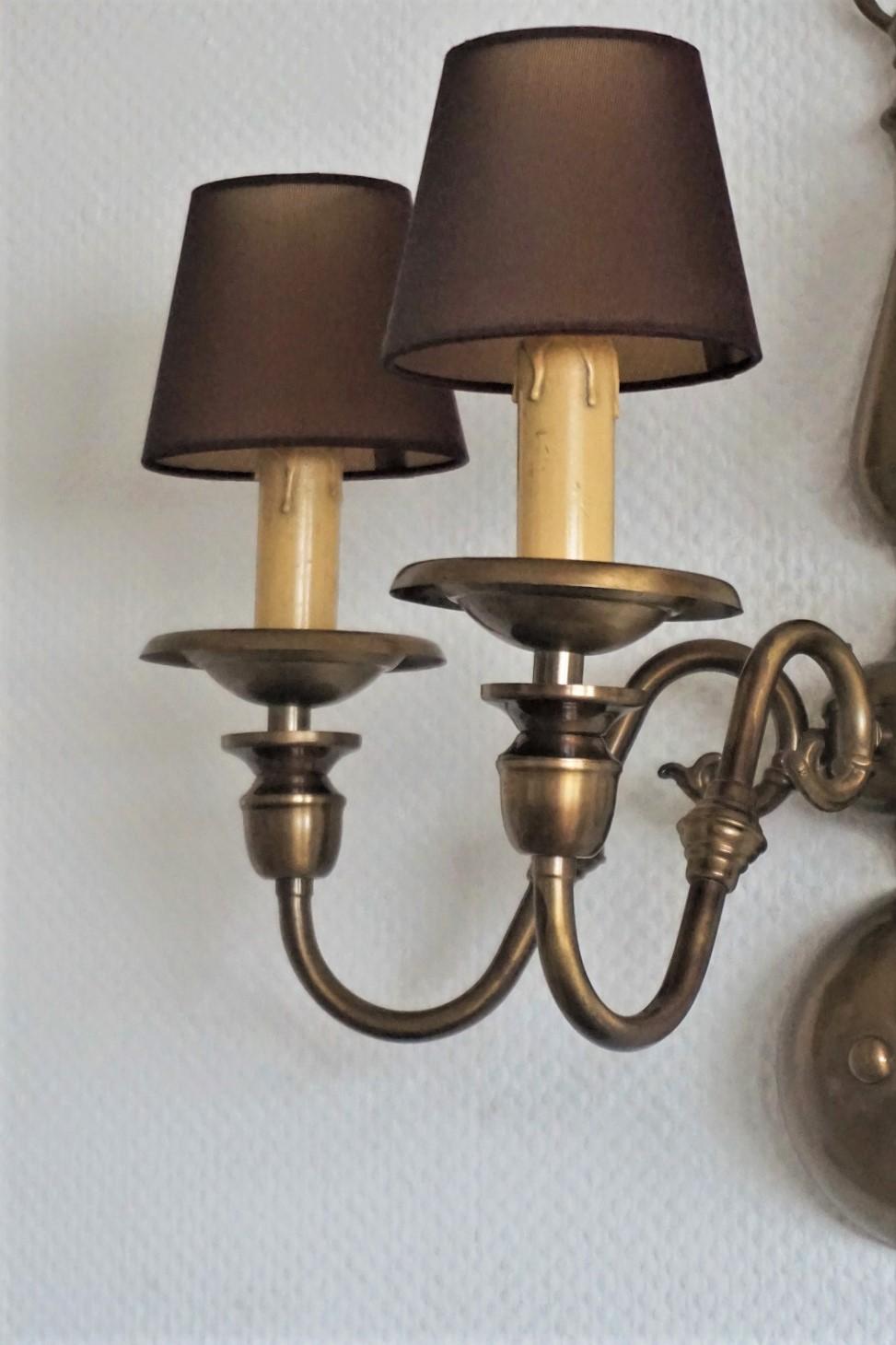 Pair of Large Dutch Flemish Brass Three Branch Wall Sconces 3