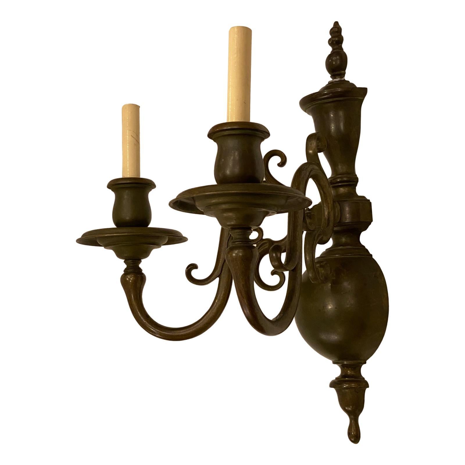 Pair of Large Dutch Bronze Sconces In Good Condition In New York, NY