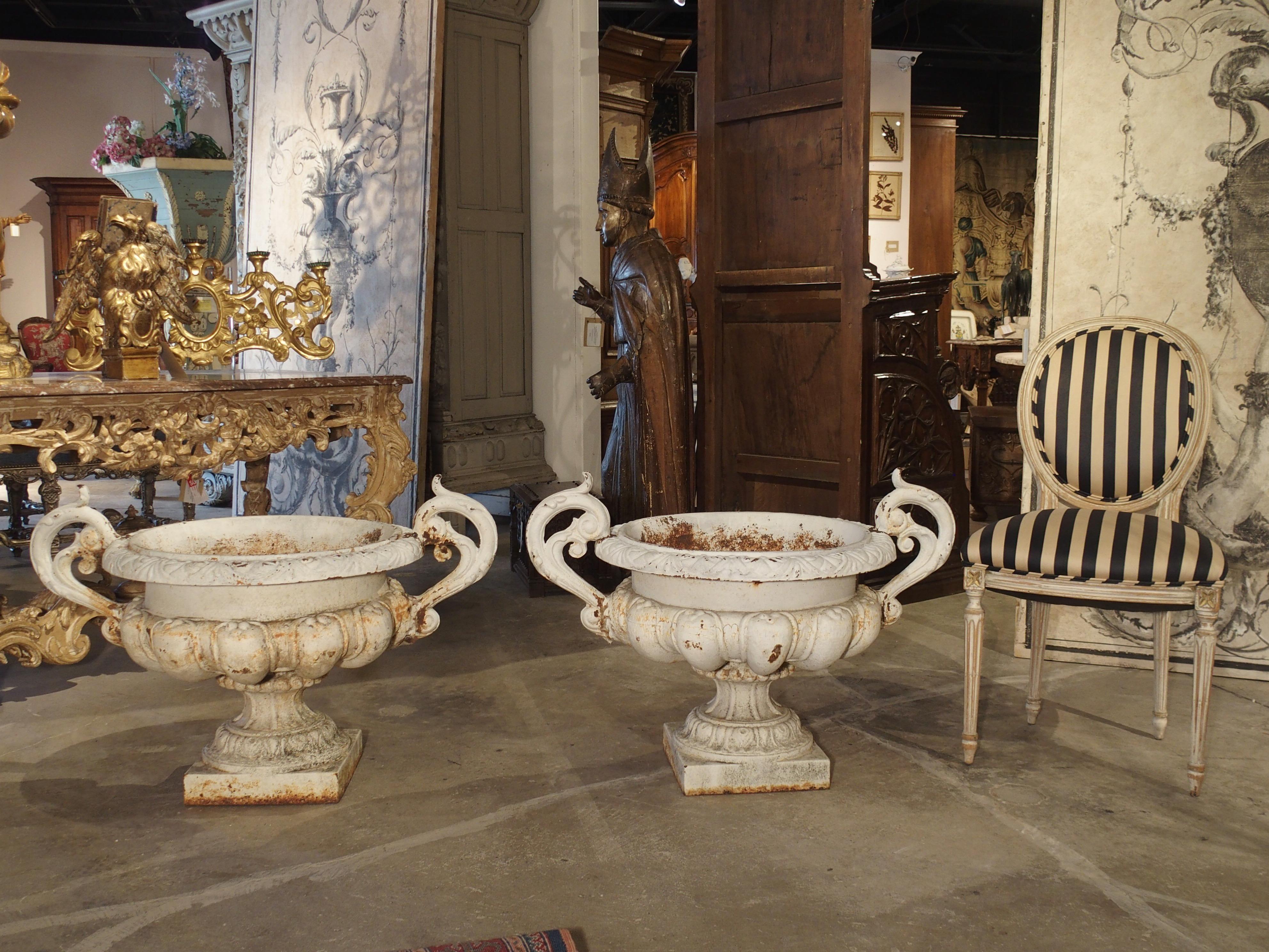 Pair of Large Early 1900s Painted Cast Iron Vases from England 12
