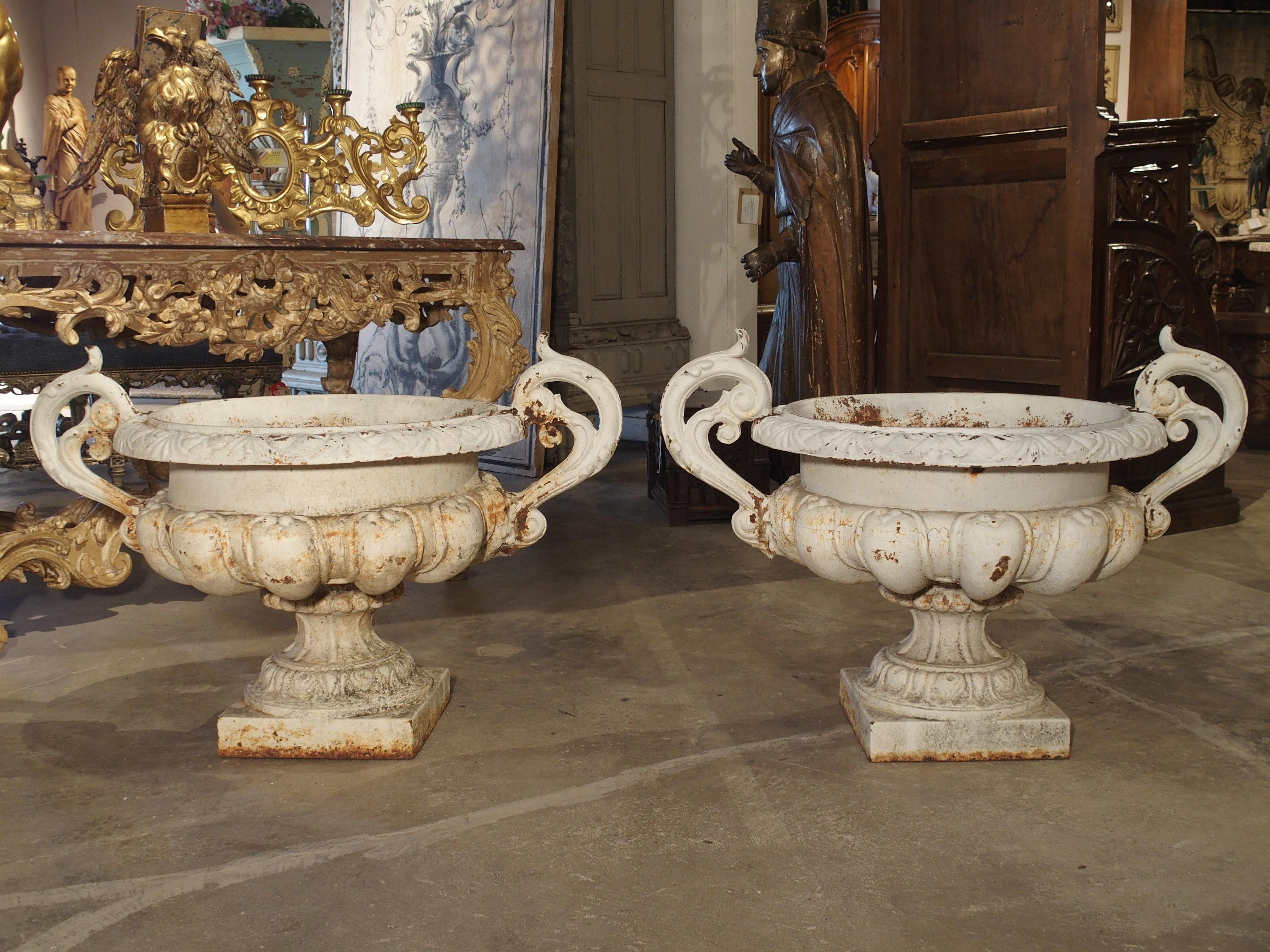 Pair of Large Early 1900s Painted Cast Iron Vases from England 13