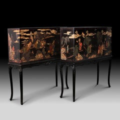 Pair of Large Early 19th Century Chinoiserie Decorated Lacquer Chests from Paris