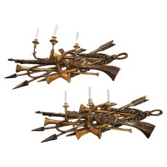 Antique Pair of Large Early 19th Century Louis XVI Style Carved Gilded Wall Sconces