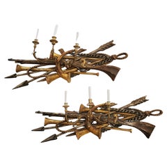 Pair of Large Early 19th Century Louis XVI Style Carved Gilded Wall Sconces