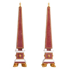 Pair Of Large Early 19th Century Porphyry Marble & Ormolu Mounted Obelisks