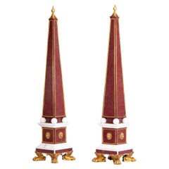 Pair Of Large Early 19th Century Porphyry Marble & Ormolu Mounted Obelisks