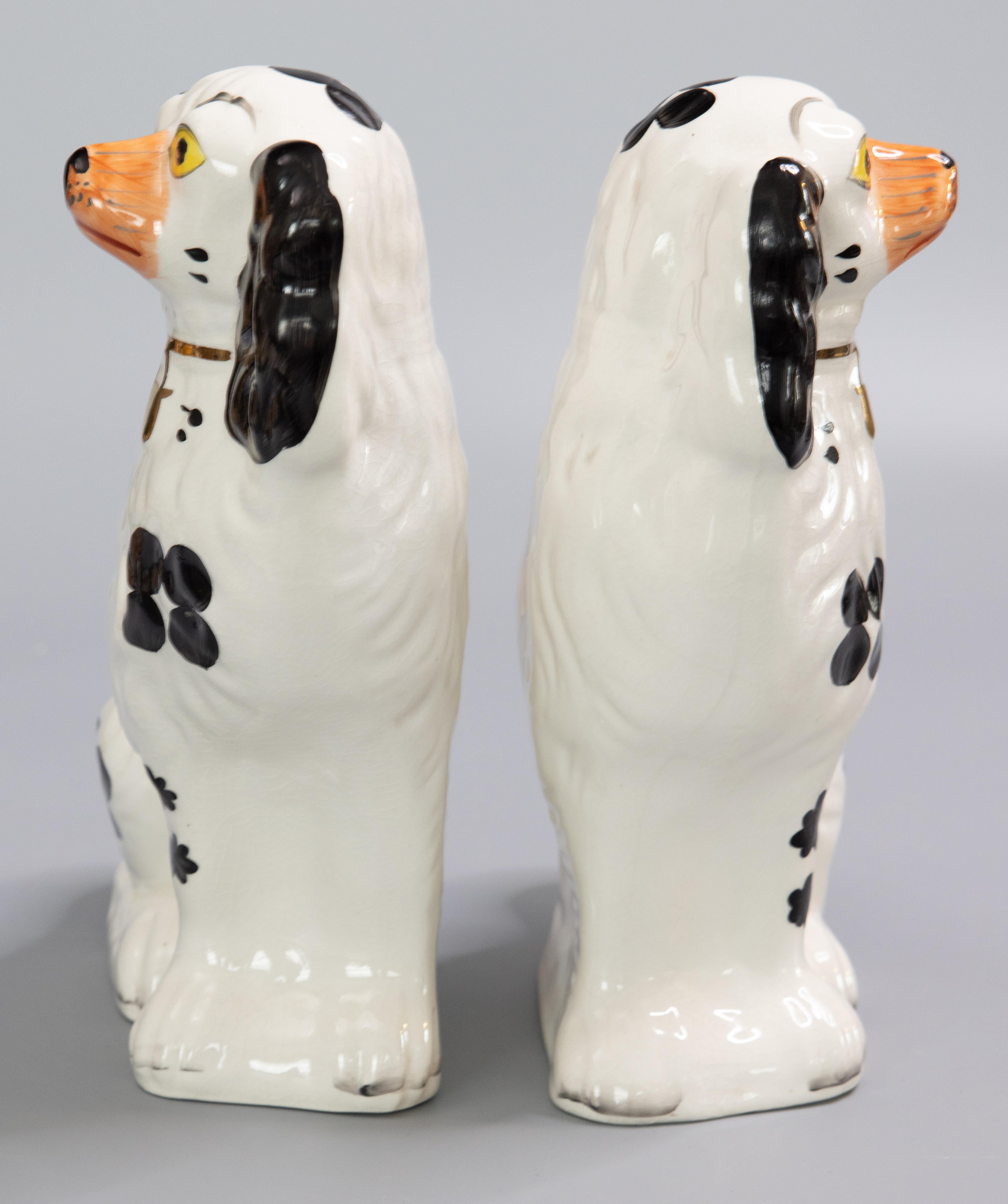 Ceramic Pair of Large Early 20th C. English Staffordshire Spaniel Dogs