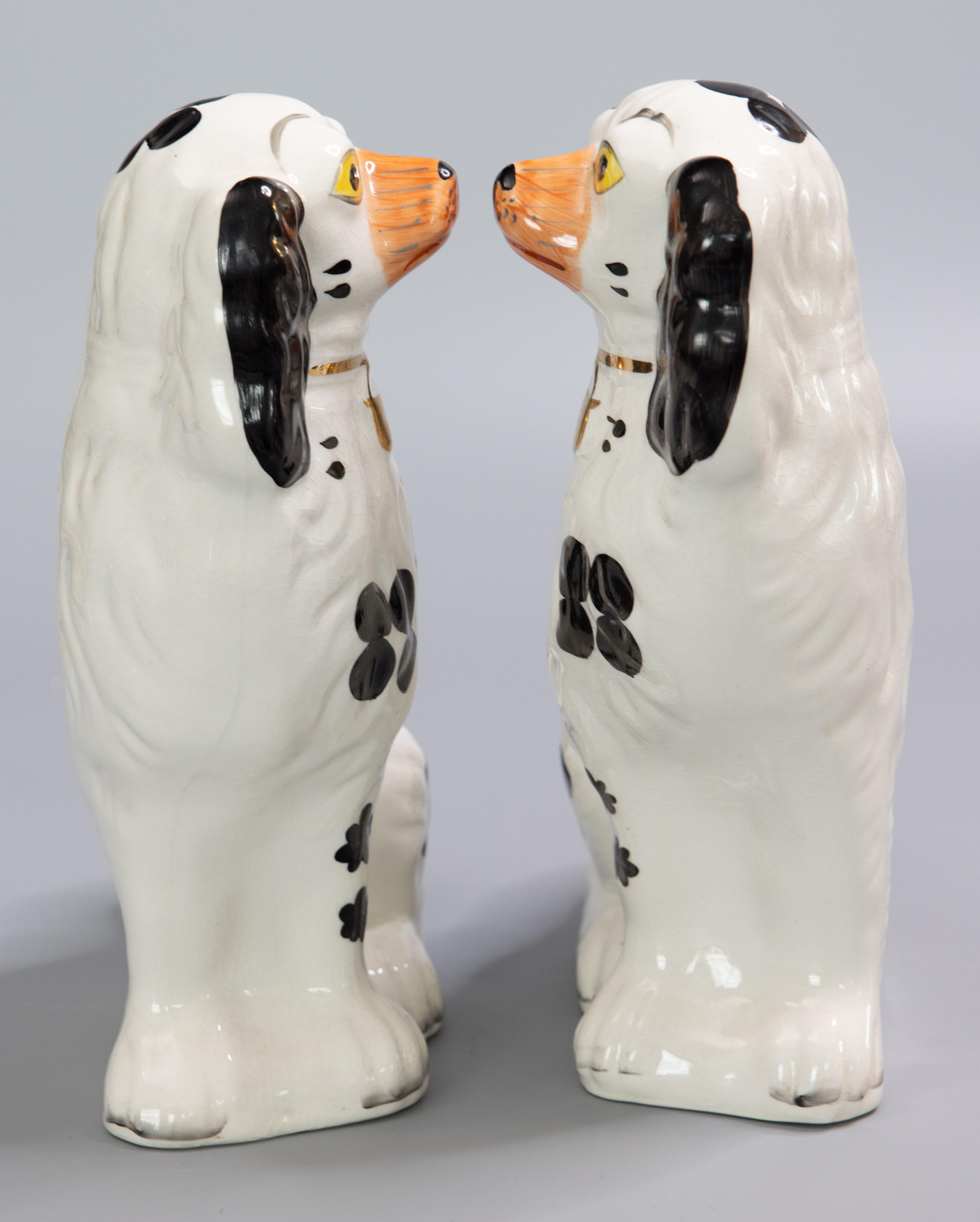 Pair of Large Early 20th C. English Staffordshire Spaniel Dogs 2