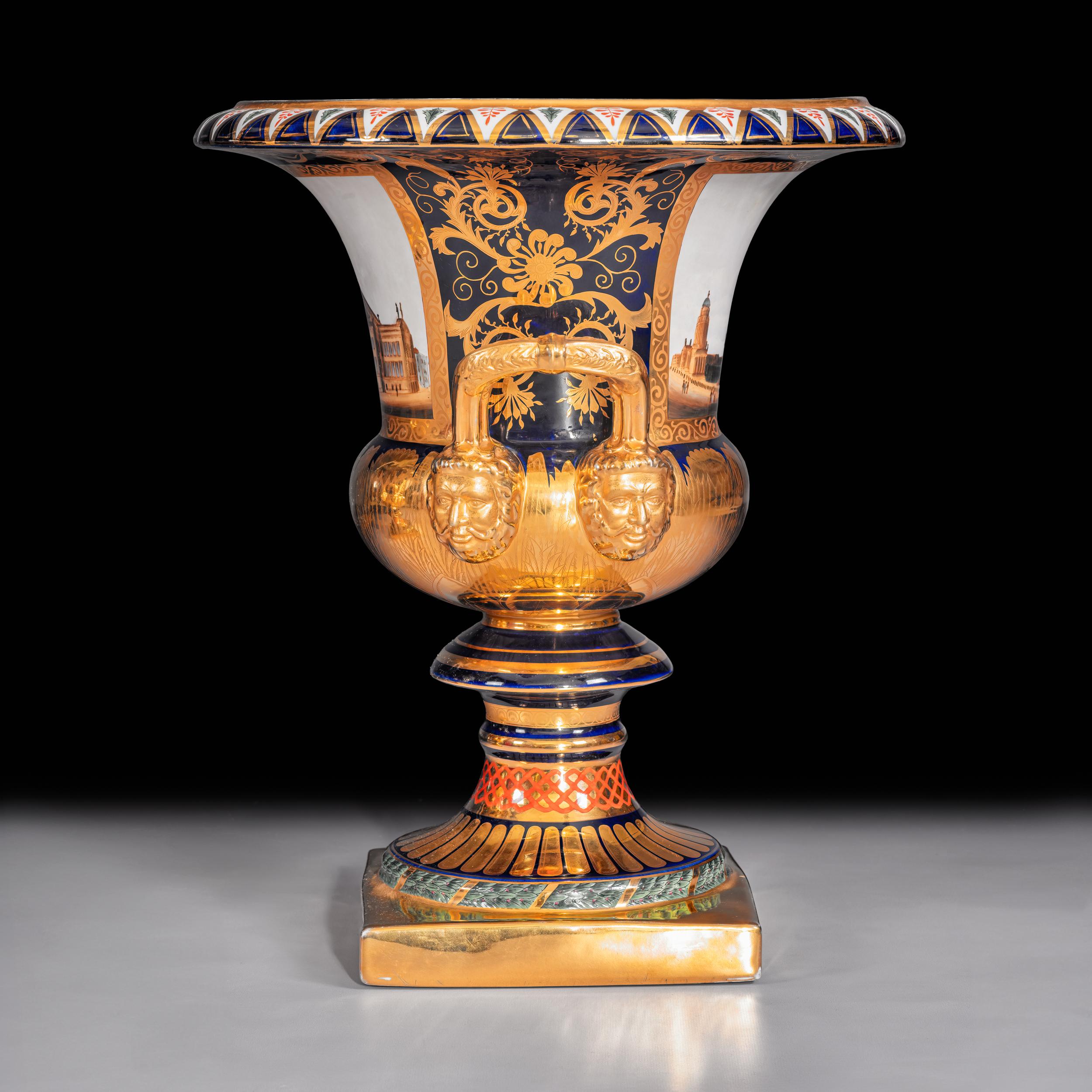 Hand-Crafted Pair Of Large Early 20th Campagna Shaped Porcelain Urns In The Sevres Style