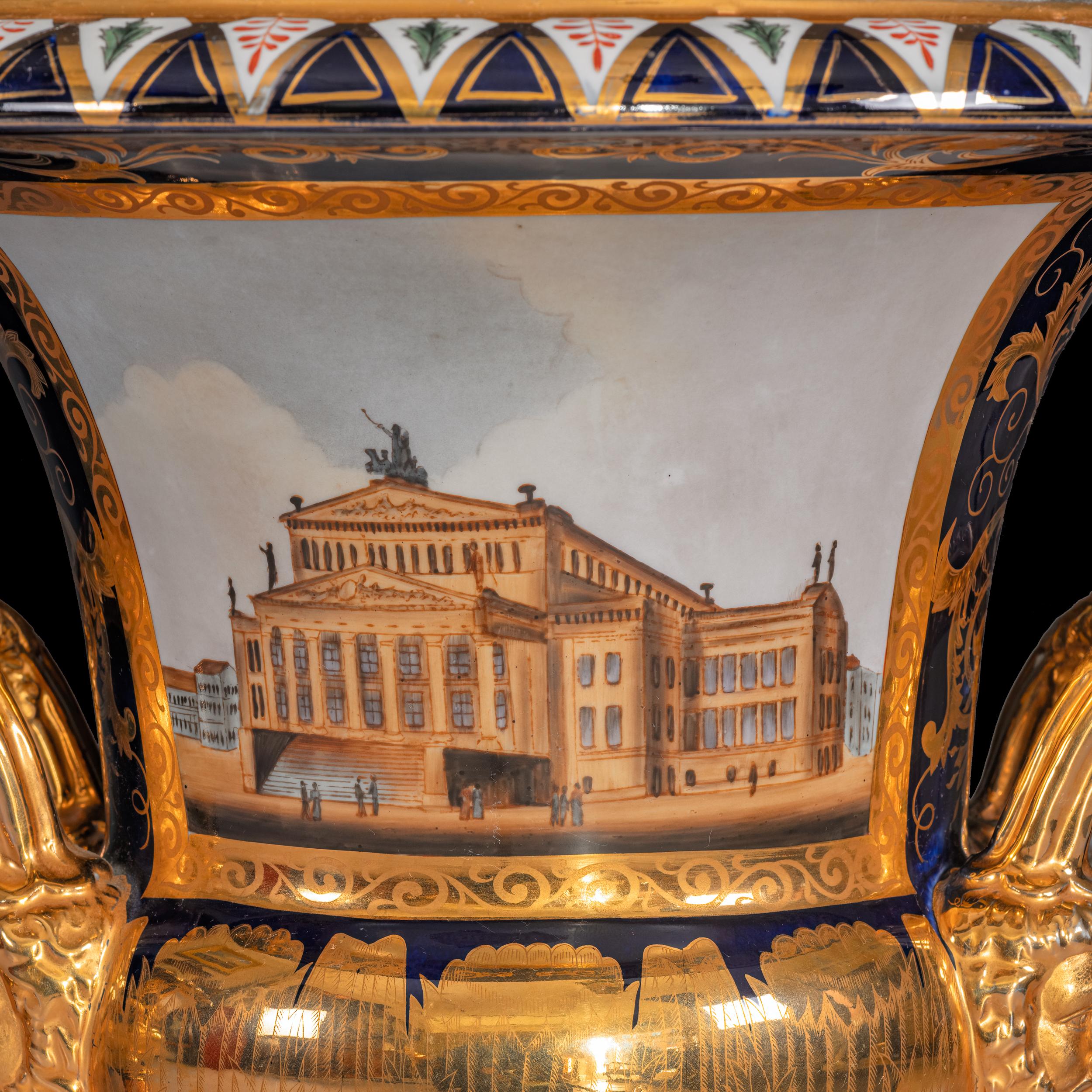Pair Of Large Early 20th Campagna Shaped Porcelain Urns In The Sevres Style In Excellent Condition In Dublin, IE