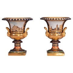Pair Of Large Early 20th Campagna Shaped Porcelain Urns In The Sevres Style