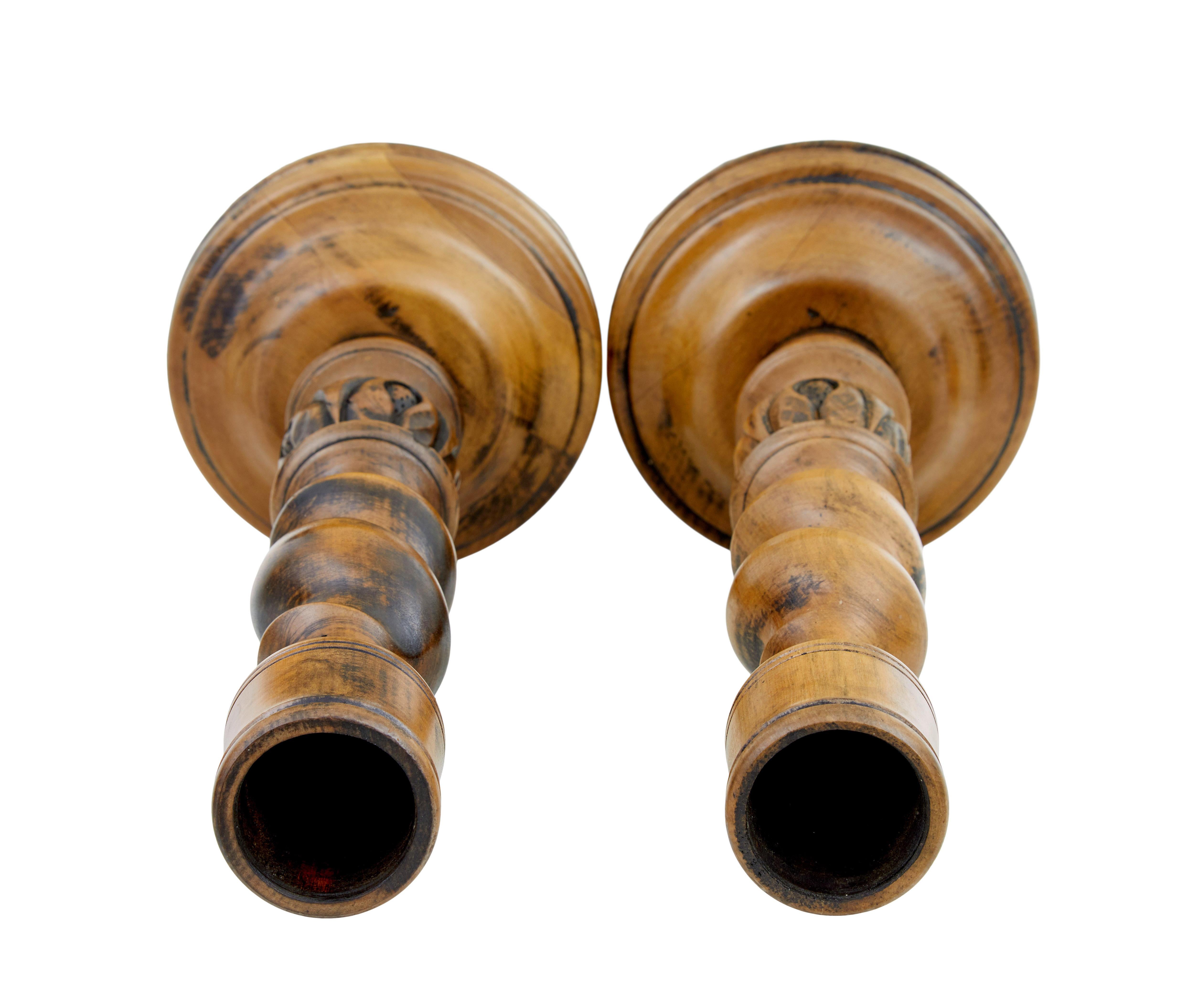 Hand-Carved Pair of large early 20th century candlesticks For Sale