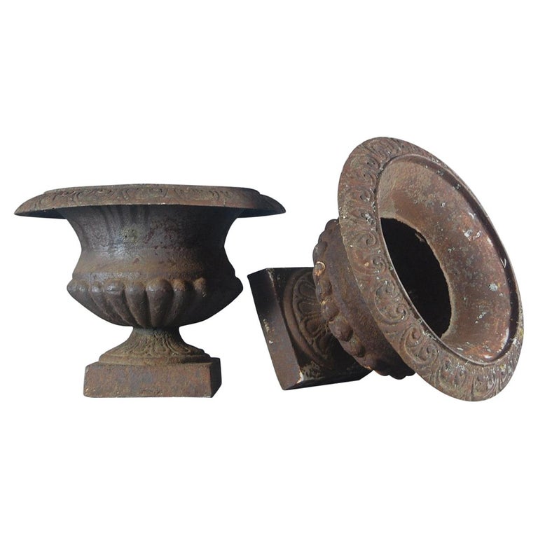 Pair of Large Early 20th Century Cast Iron Urns at 1stDibs