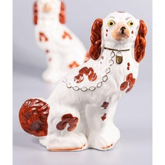 Pair of Large Early 20th Century English Staffordshire Spaniel Dogs Figurines