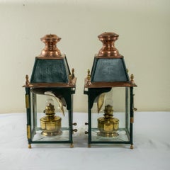 Pair of Large Early 20th Century French Copper and Brass Railroad Lanterns