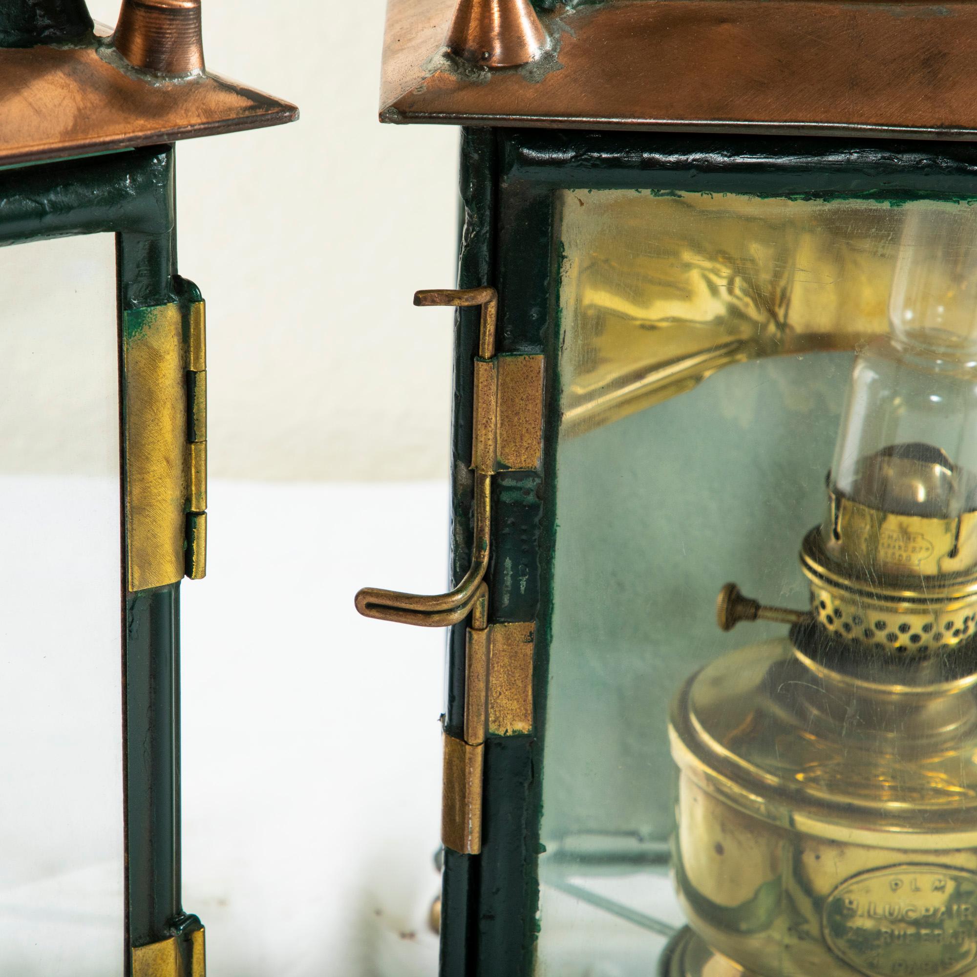 Pair of Large Early 20th Century French Copper and Brass Railroad Lanterns 3