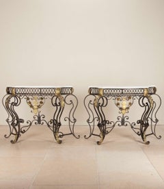 Pair of Large Early 20th Century French Forged Iron Console Tables