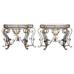 Pair of Large Early 20th Century French Forged Iron Console Tables