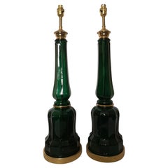 Pair of Large Early 20th Century French Green Glass Lamps