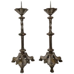 Pair Of Large Early 20th Century Polished Steel Pricket Candlesticks