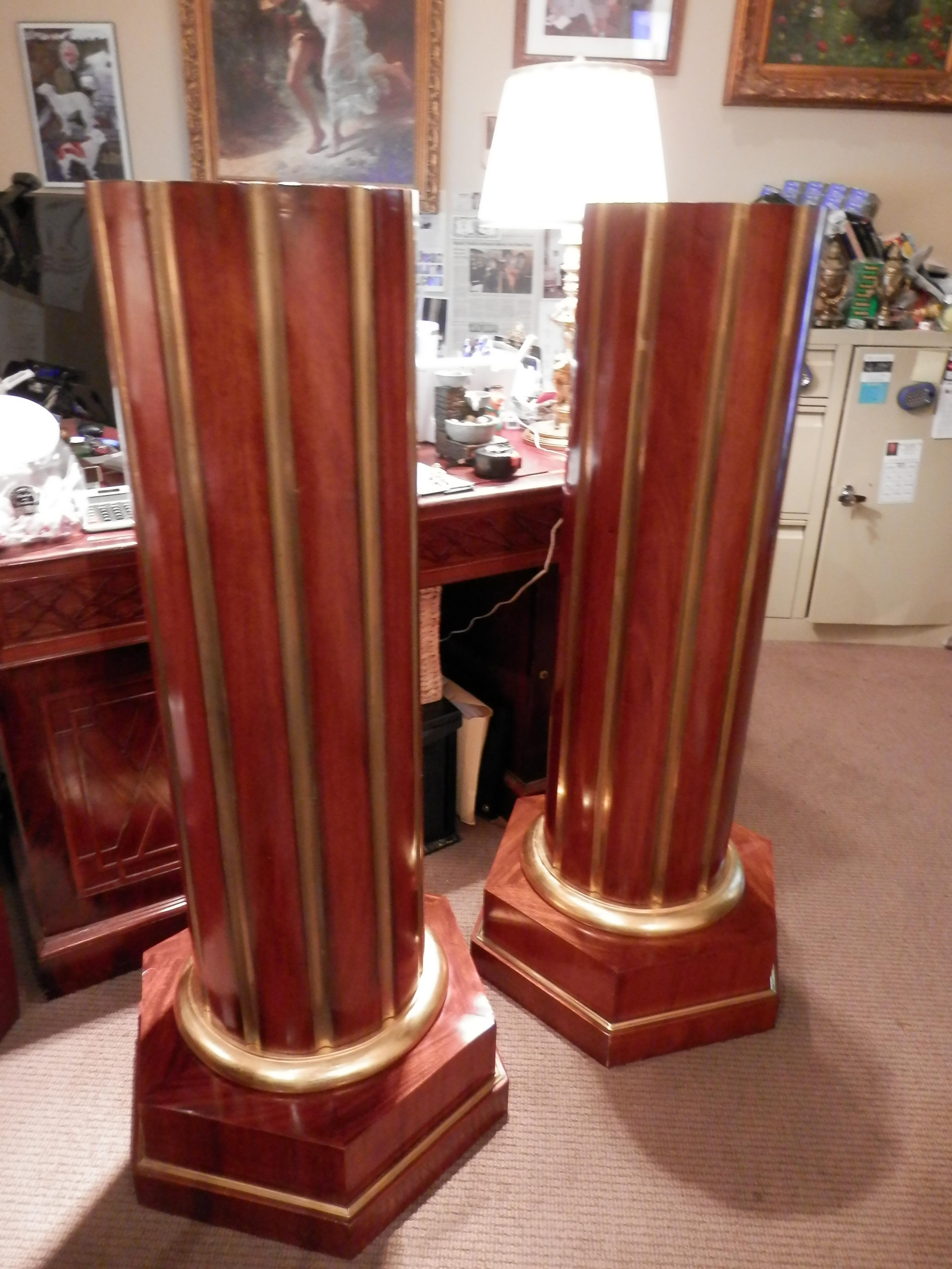 Baltic Pair of Large Early 20th Century Russian Mahogany and Gilt Brass Pedestals For Sale