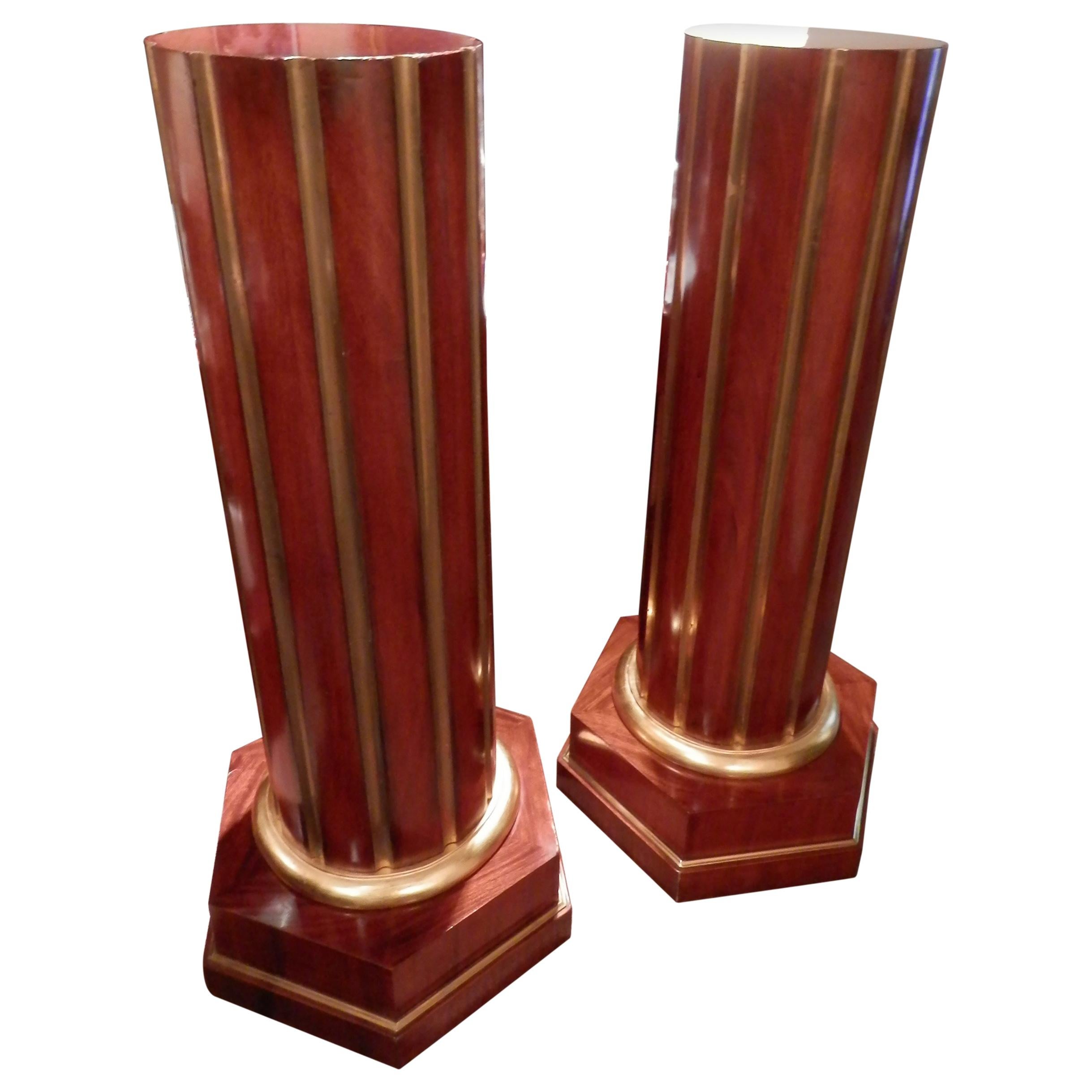 Pair of Large Early 20th Century Russian Mahogany and Gilt Brass Pedestals For Sale